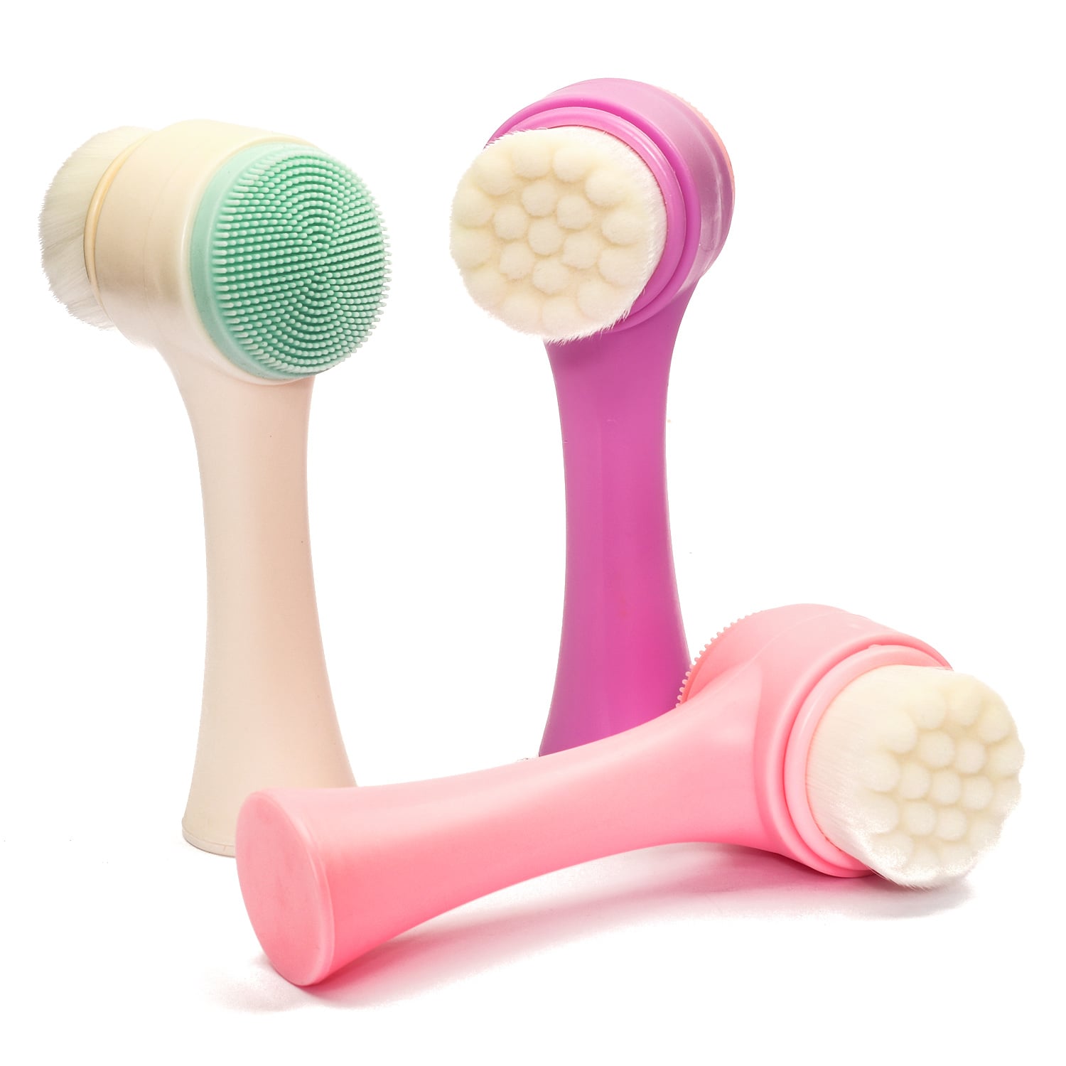 فیس براش دسته دار دو طرفه مویی و سیلیکونی